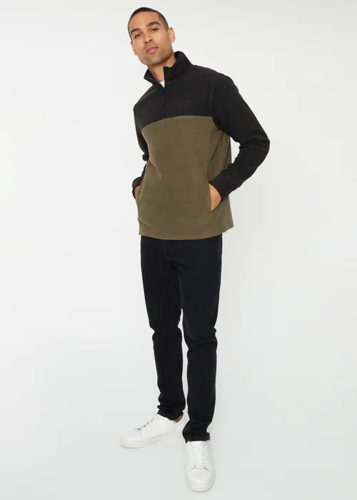 Threadbare Black Two Tone Quarter Zip Fleece Jumper - L Image 3