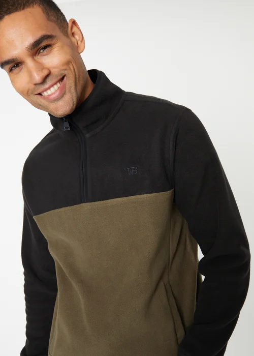 Threadbare Black Two Tone Quarter Zip Fleece Jumper - L Image 4
