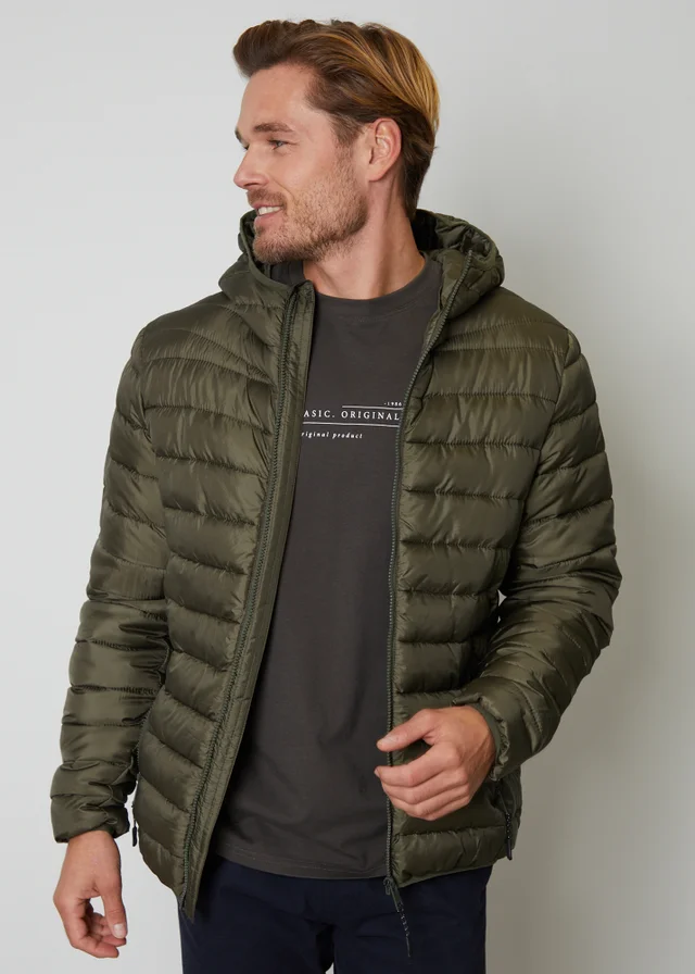 Threadbare Khaki Matte Finish Padded Hooded Jacket