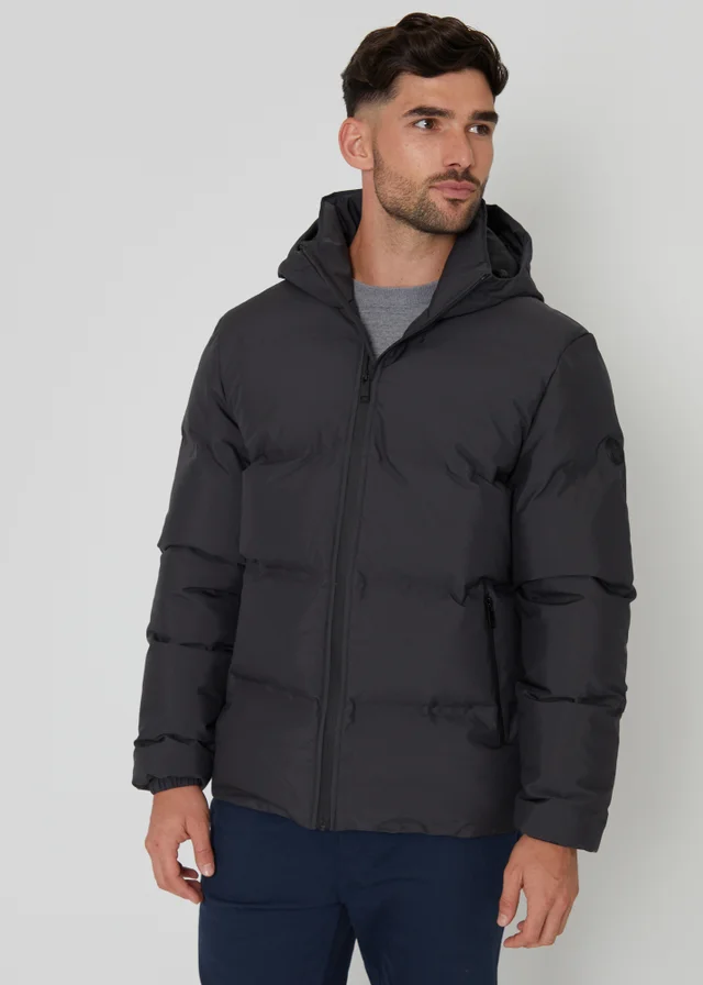 Threadbare Dark Grey Showerproof Hooded Puffer Jacket