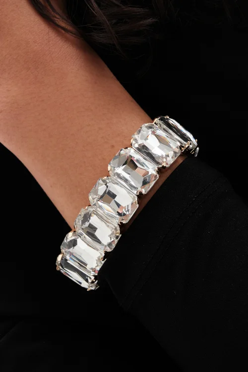 Mood Gold Crystal Stone Stretch Bracelet - One Size Image 1