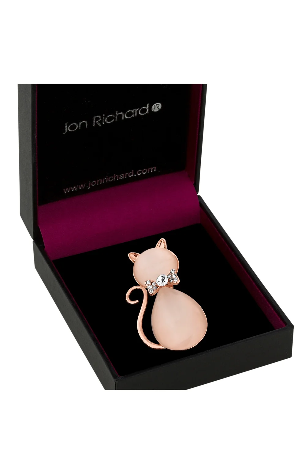 Jon Richard Rose Gold Pink Crystal Cat Brooch - Gift Boxed - One Size Image 1