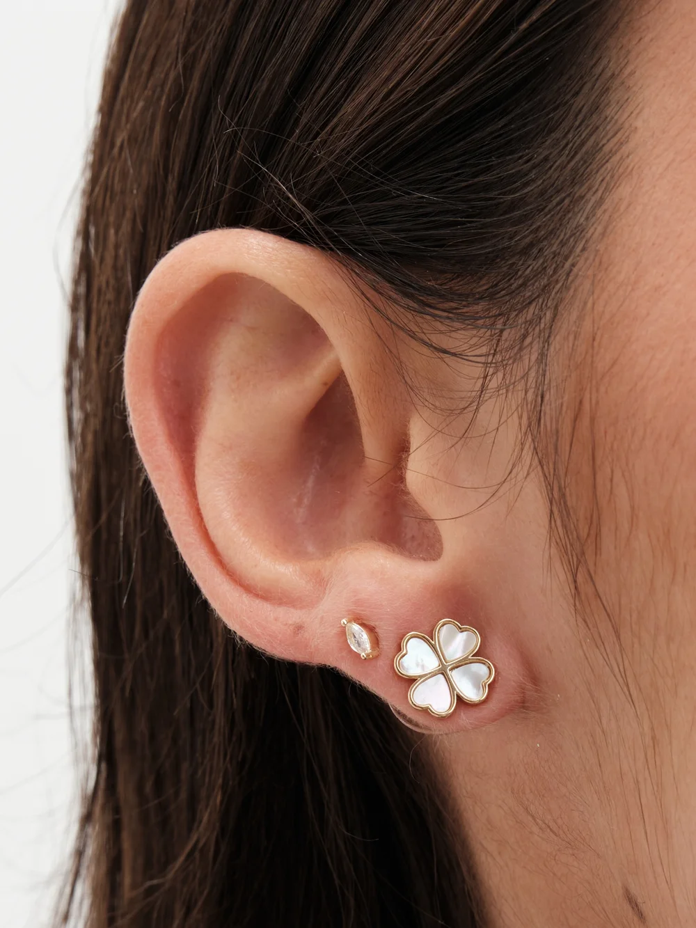 Jon Richard Gold Plated And Mother Of Pearl Heart Clover Stud Earrings - One Size Image 1