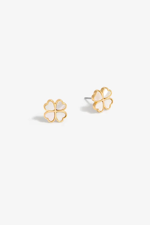 Jon Richard Gold Plated And Mother Of Pearl Heart Clover Stud Earrings - One Size Image 2