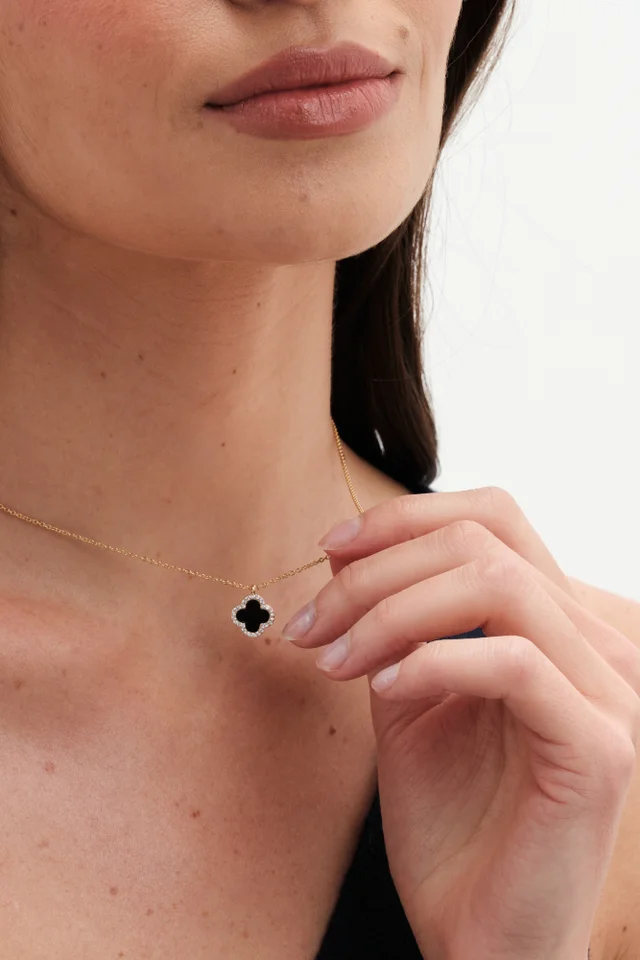 Jon Richard Gold Plated and Jet Clover Pendant Necklace