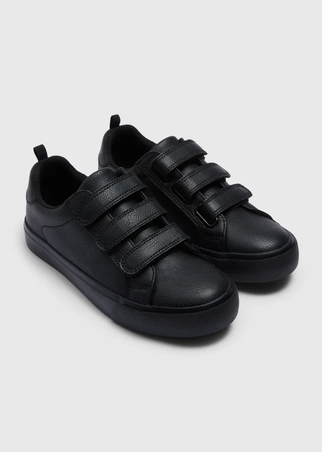 Boys Black Triple Strap Faux Leather School Shoes (Younger 10-Older 6)