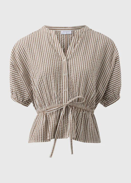 Brown Seersucker Stripe Co Ord Peplum Blouse - Size 8 Image 4