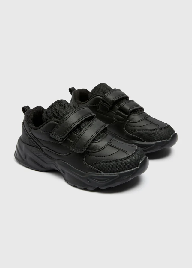 Boys Black Scuff Resistant Casual School Trainers (Younger 9-Older 6)
