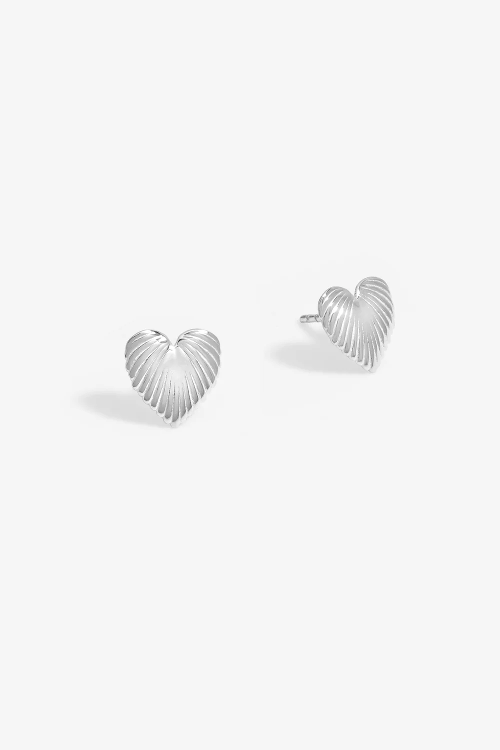 Simply Silver Sterling Silver 925 Polished Ridge Heart Stud Earrings - One Size Image 1