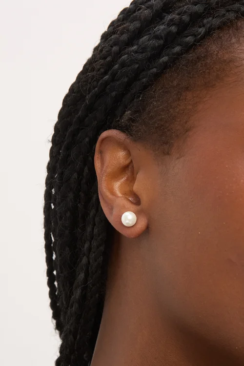 Sterling Silver 925 Pearl Stud 8mm Earrings - One Size Image 3