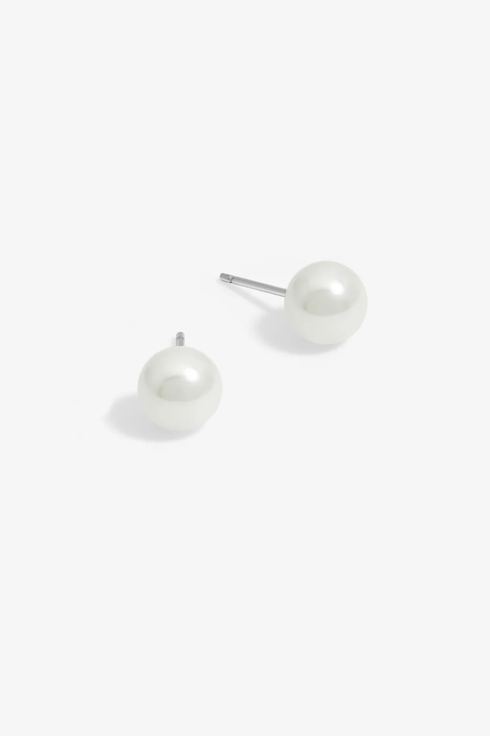 Sterling Silver 925 Pearl Stud 8mm Earrings - One Size Image 1
