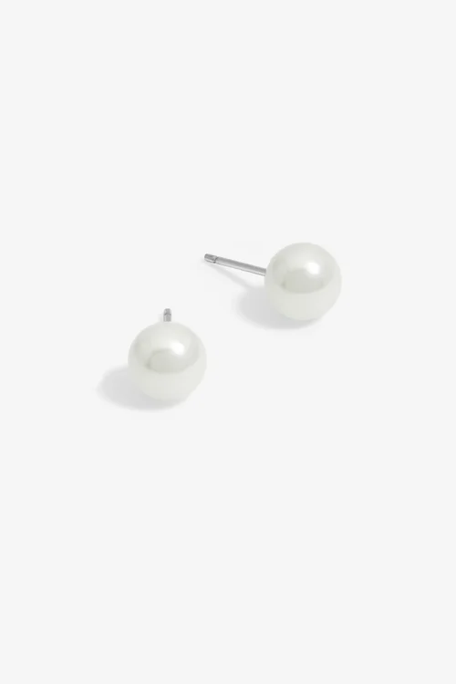 Sterling Silver 925 Pearl Stud 8mm Earrings - One Size Image 1
