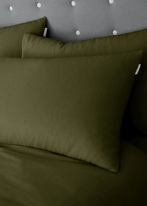 Catherine Lansfield Green Brushed Cotton Duvet Set - Single Image 2