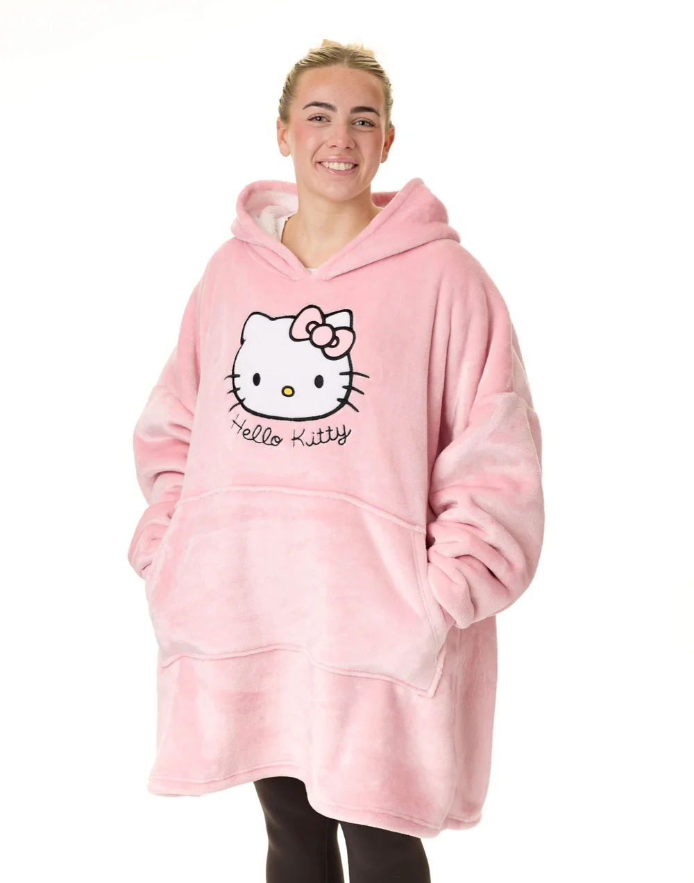 Hello Kitty Pink Character Face Blanket Hoodie - One Size Image 1