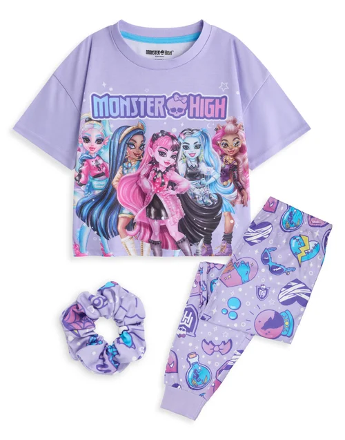 Vanilla Underground Monster High Girls Purple Character Group Pyjama Set (4 - 14 Years) - Age 4-5 Years Image 1