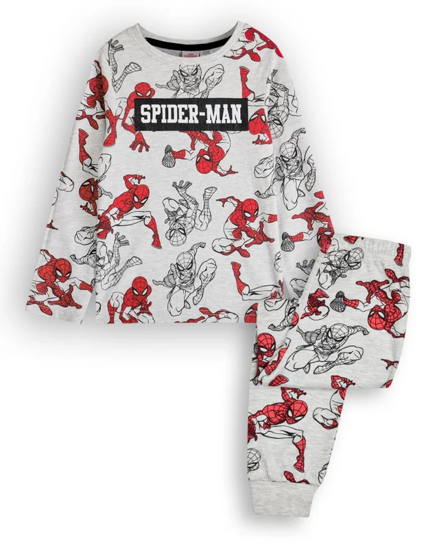 Vanilla Underground Marvel Boys Grey SpiderMan Long Sleeve Long Leg Pyjama Set (2 - 8 Years)