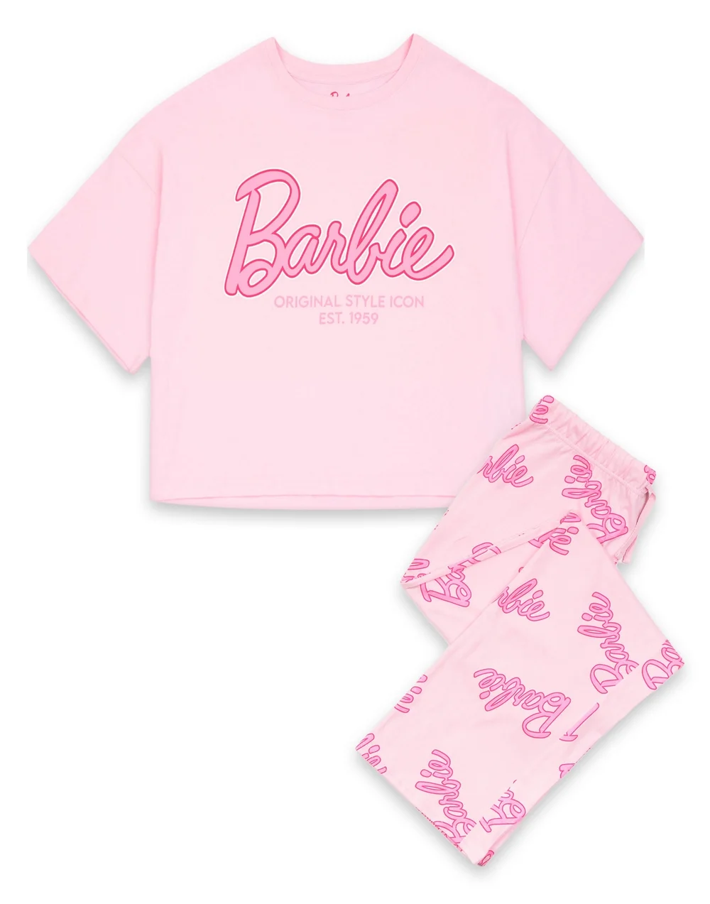 Barbie Pink Logo All Over Print Pyjama Set - Large Image 1