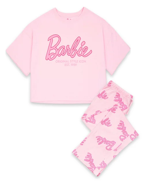 Barbie Pink Logo All Over Print Pyjama Set - Large Image 1