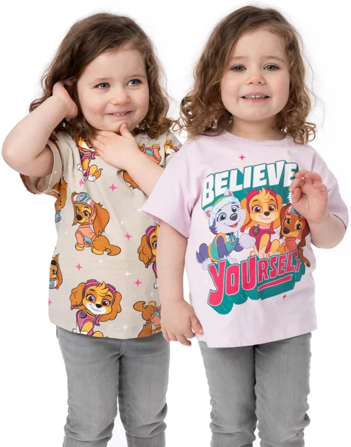 Vanilla Underground Paw Patrol Girls Multicoloured Believe In Yourself 2 Pack T-Shirts (2 - 7 Years) - Age 3-4 Years Image 1