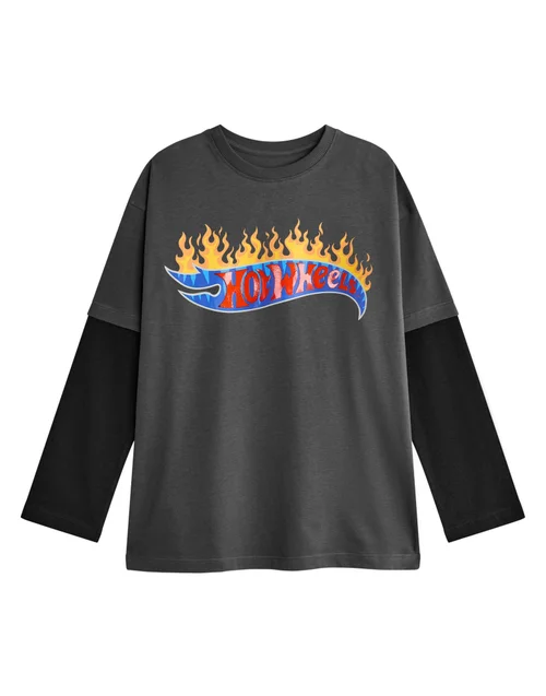 Vanilla Underground Hot Wheels Boys Grey Flame Logo Long Sleeved T-Shirt (3 - 12 Years) - Age 7-8 Years Image 1