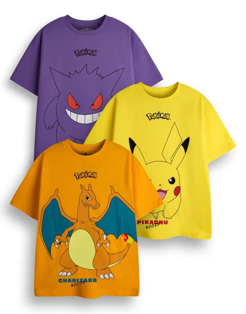 Vanilla Underground Pokemon Boys Multicoloured Character Pack of 3 T-Shirts (4 - 14 Years) - Age 5-6 Years Image 1