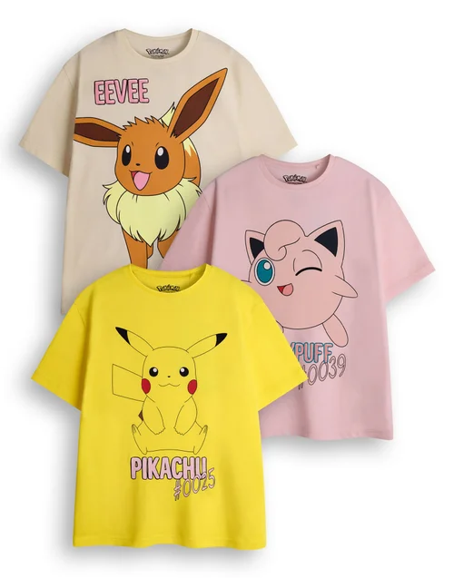 Vanilla Underground Pokemon Girls Multicoloured Character Pack of 3 T-Shirts (4 - 14 Years) - Age 4-5 Years Image 1