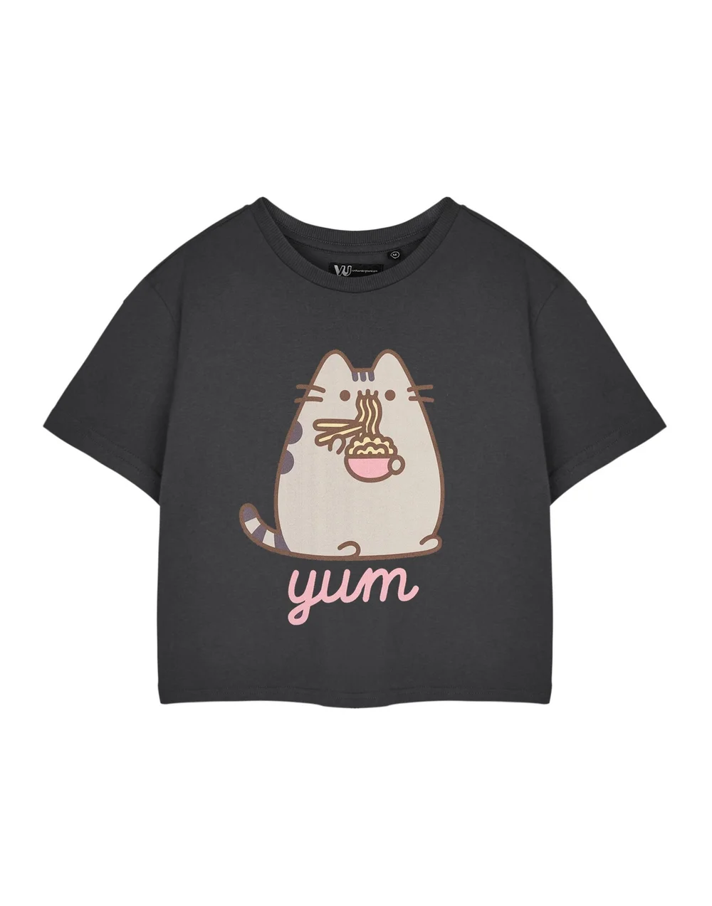 Pusheen Grey Yum Noodles Cropped Short Sleeved T-Shirt - Small Image 1