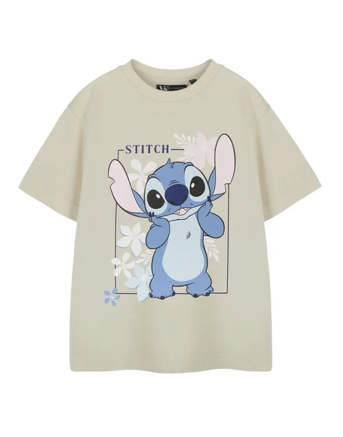 Vanilla Underground Disney Lilo & Stitch Girls Beige Big Stitch T-Shirt (3 - 14 Years) - Age 11-12 Years Image 1