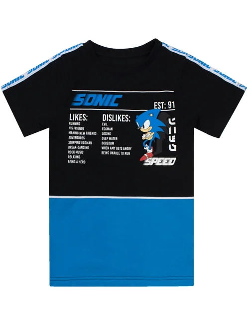 Sonic The Hedgehog Boys Black Sonic Stats Graphic T-Shirt (4 - 14 Years) - Age 7-8 Years Image 1