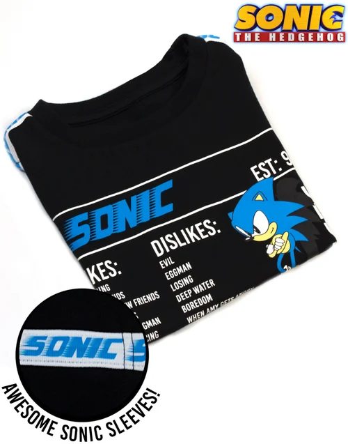 Sonic The Hedgehog Boys Black Sonic Stats Graphic T-Shirt (4 - 14 Years) - Age 7-8 Years Image 3
