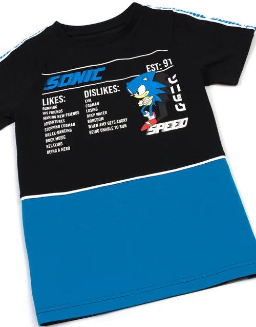 Sonic The Hedgehog Boys Black Sonic Stats Graphic T-Shirt (4 - 14 Years) - Age 7-8 Years Image 2