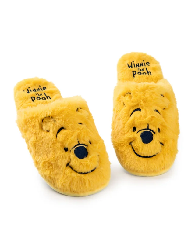 Vanilla Underground Winnie the Pooh Womens Yellow Embroidered Face Mule Slippers