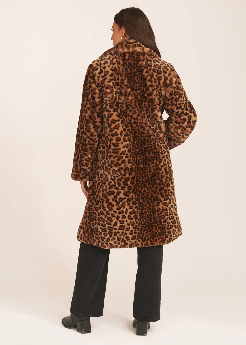 Gini London Brown Leopard Double Breasted Longline Furcoat - M/L Image 2