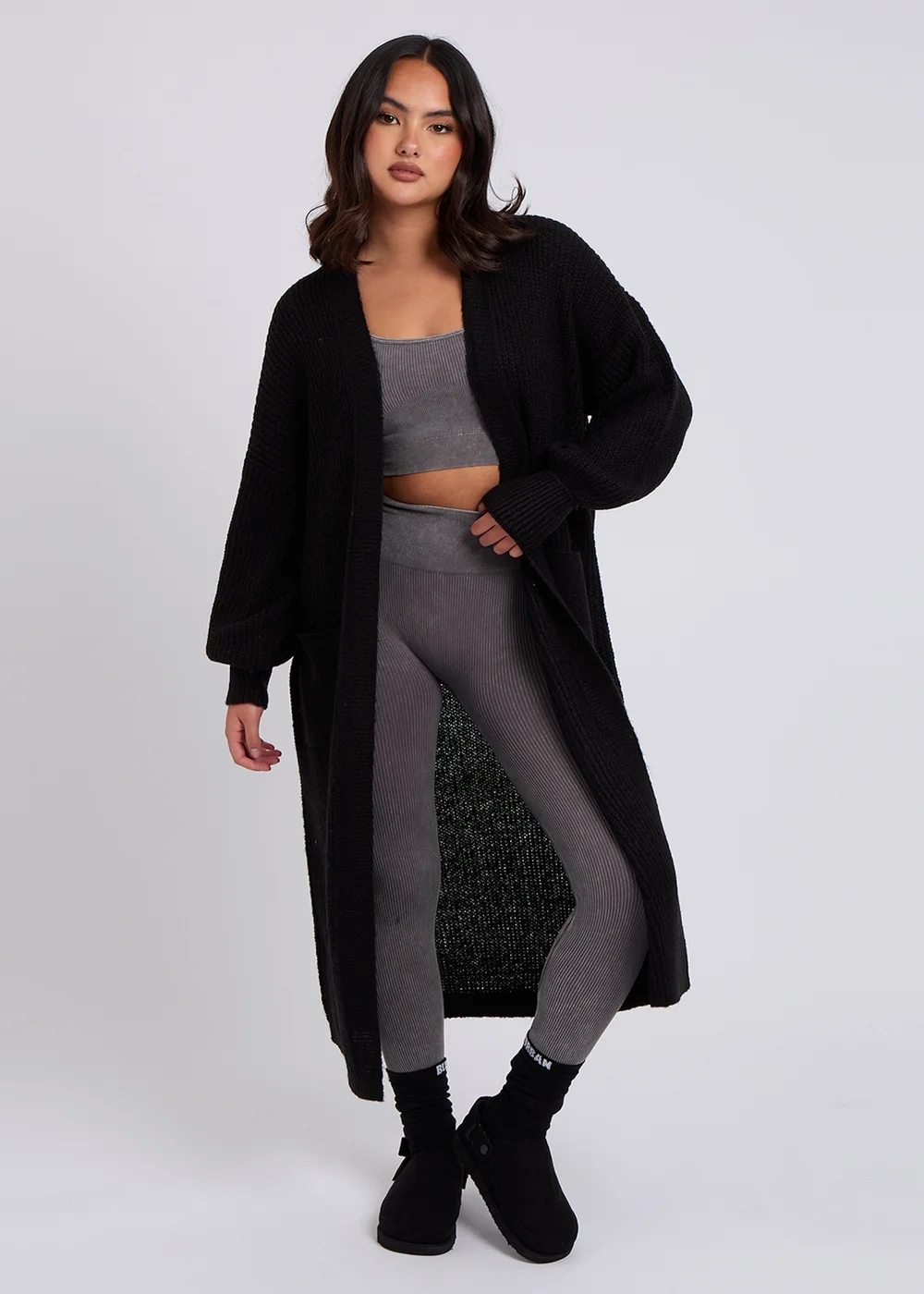 Urban Bliss Black Chunky Longline Cardigan - Large Image 2