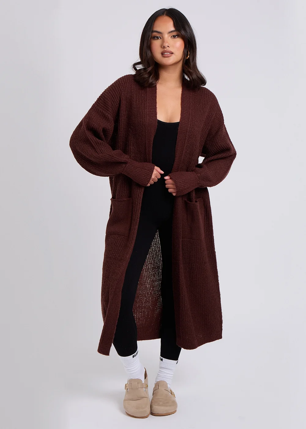 Urban Bliss Chocolate Chunky Longline Cardigan - Medium Image 2