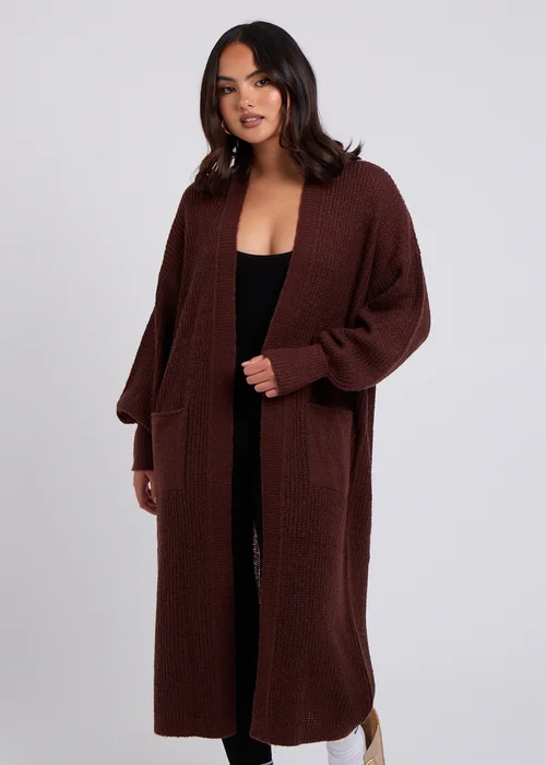 Urban Bliss Chocolate Chunky Longline Cardigan - Medium Image 3