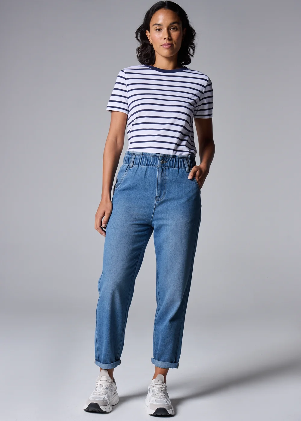 Mid Wash Paperbag Jeans - Size 8 Image 1