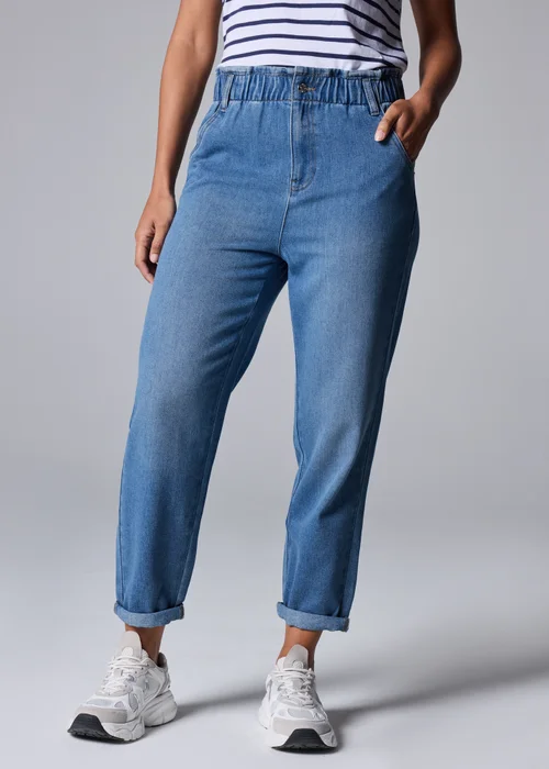 Mid Wash Paperbag Jeans - Size 8 Image 3