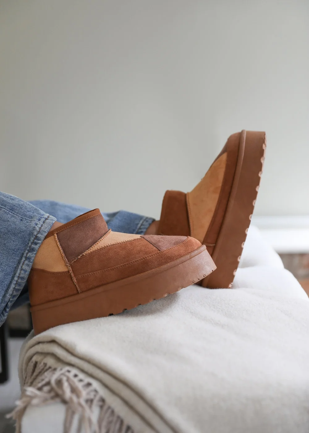 Where's That From Chestnut Coconut Flatform Faux Fur Ankle Boot - Size 7 Image 1