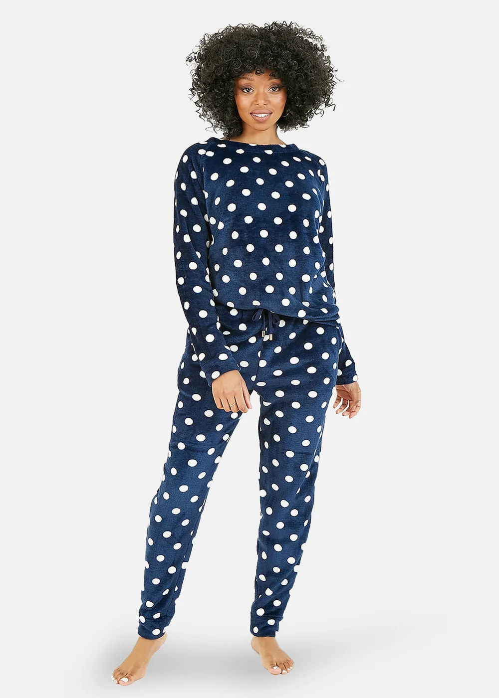 Yumi Navy Spot Super Soft Fleece Pyjamas - Size 8 Image 1