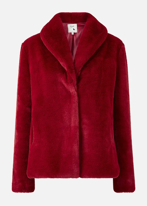 Yumi Red Short Wrap Faux Fur Coat - 12 Image 3
