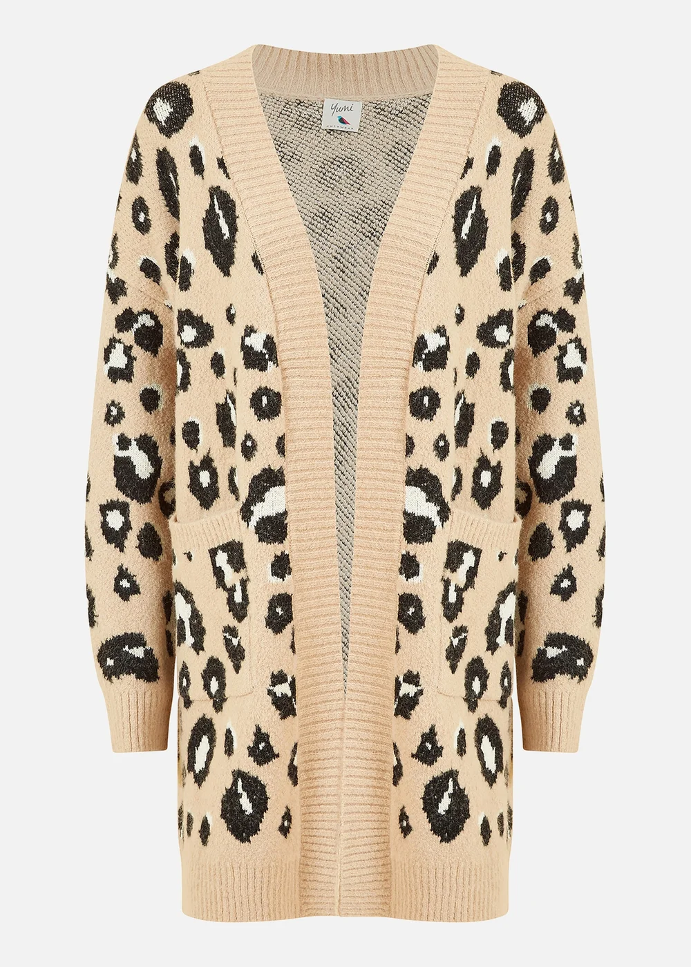 Yumi Beige Animal Print Intarsia Knit Long Cardigan - S/M Image 3