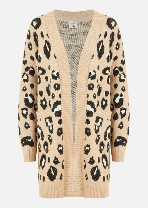Yumi Beige Animal Print Intarsia Knit Long Cardigan - Small/Medium Image 3