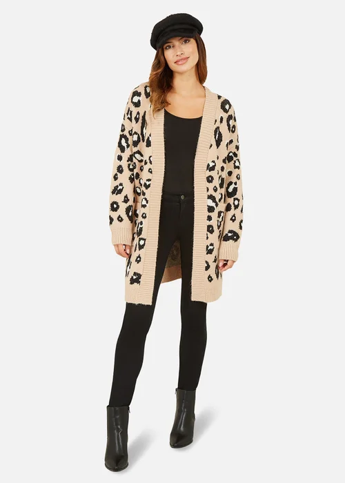 Yumi Beige Animal Print Intarsia Knit Long Cardigan - Small/Medium Image 2