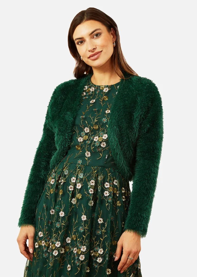 Yumi Green Eyelash Knit Bolero
