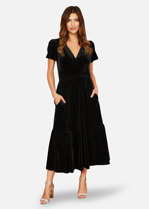 Yumi Black Velvet Midi Dress - 10 Image 1