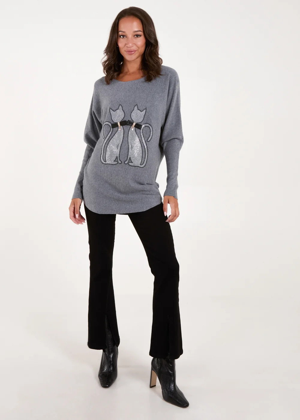 Blue Vanilla Grey Embellished Cat Jumper - Small/Medium Image 3