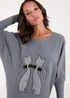 Blue Vanilla Grey Embellished Cat Jumper - Small/Medium Image 2