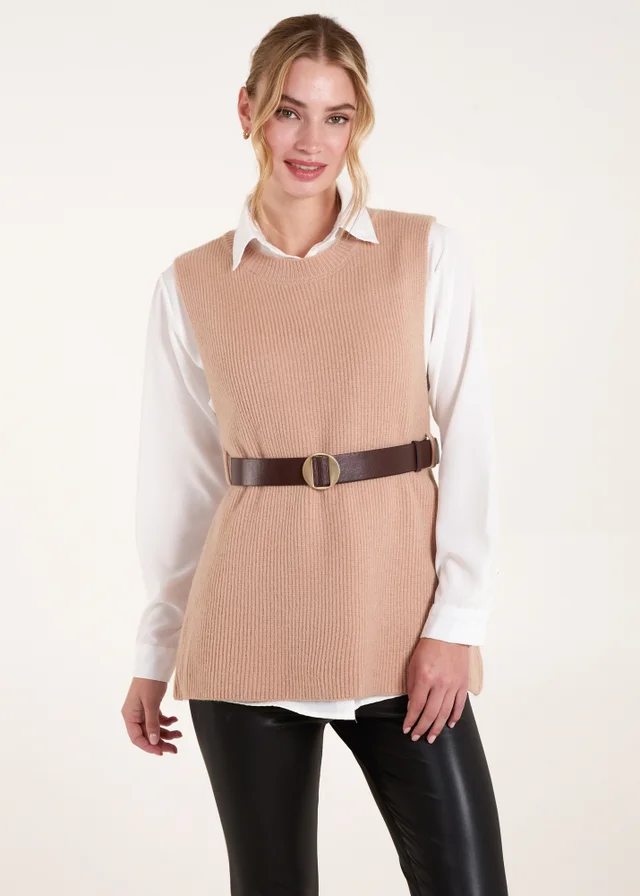 Blue Vanilla Camel Ribbed Knit Vest Blouse