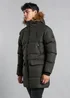 Tokyo Laundry Khaki Padded Longline Coat with Faux Fur Hood - XL Image 1